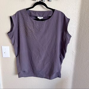 Calvin Klein purple studded cap sleeve blouse, small